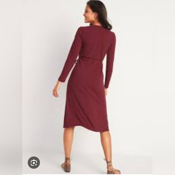 Old Navy Burgundy Wrap Dress Rib-Knit V-Neck Plus-Size Midi Wrap Dress Size 3X - Picture 2 of 13